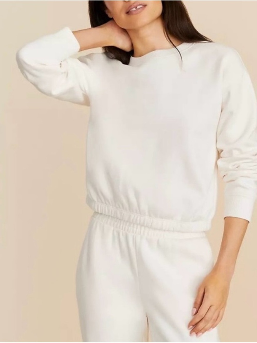 Lou & Grey Cozy Off-White Crewneck Cropped Sweatshirt